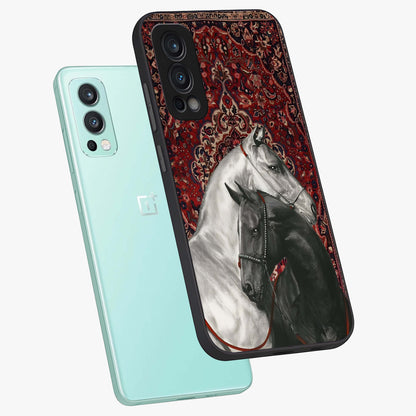 Regal Stallion Tapestry Glass Case displayed in angled mockup highlighting royal stallion design with decorative heritage aesthetic.