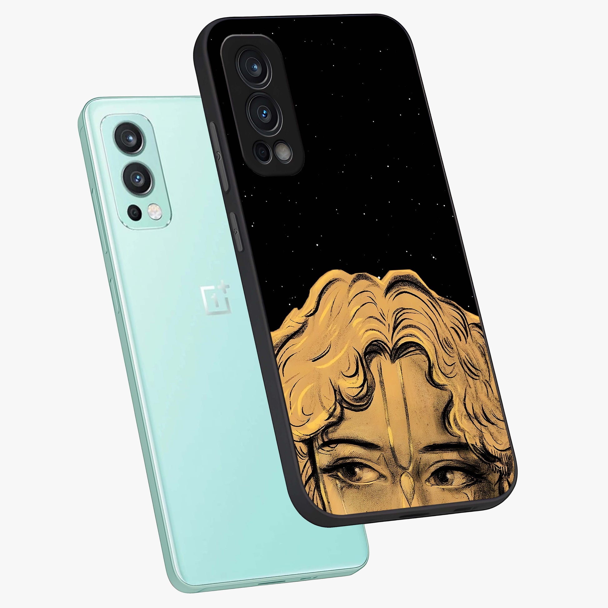 Shri Krishna Art Glass Case displayed in angled mockup highlighting spiritual Krishna illustration with divine aesthetic.