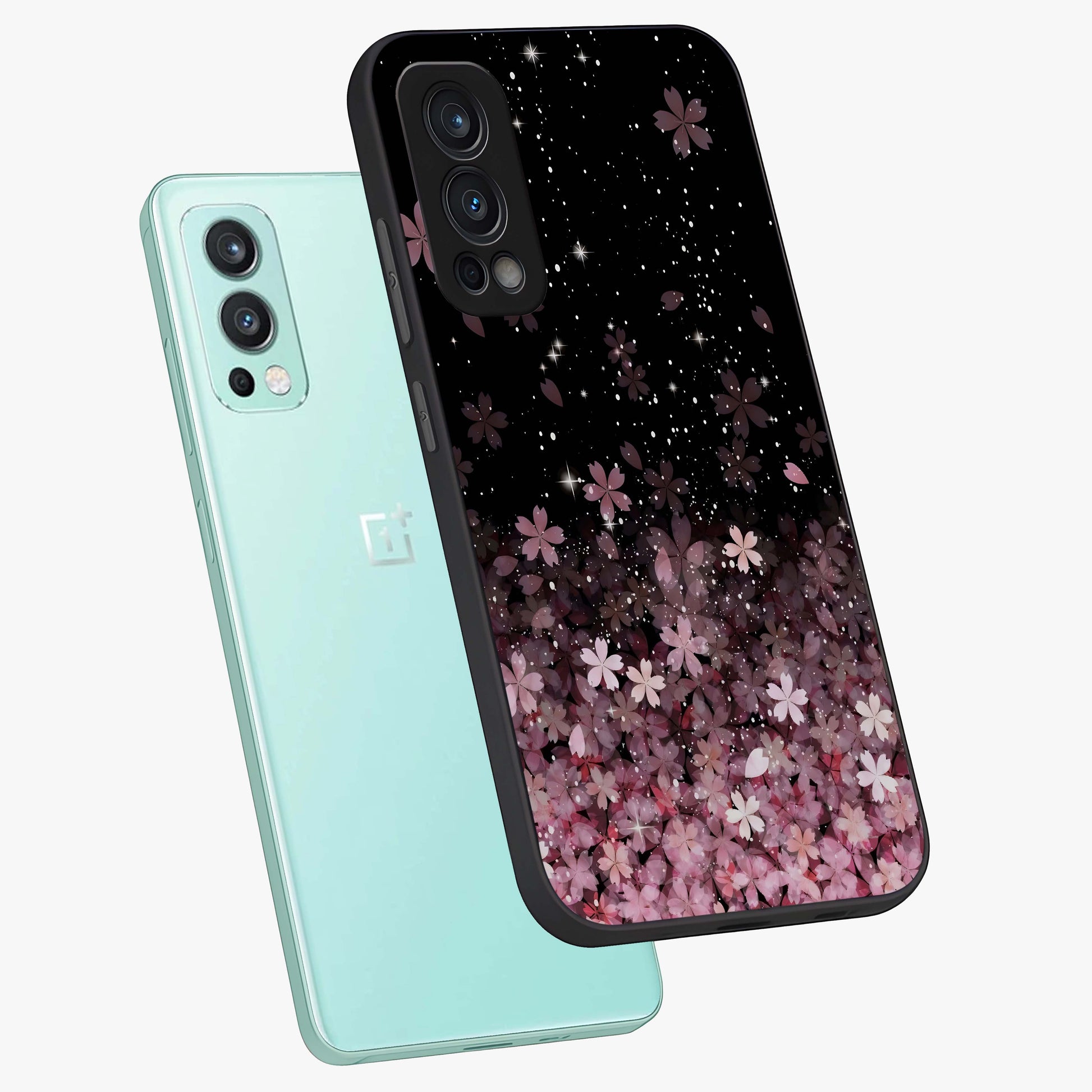 Small Starry Flowers Glass Case displayed in angled mockup highlighting tiny flower pattern with celestial aesthetic style.