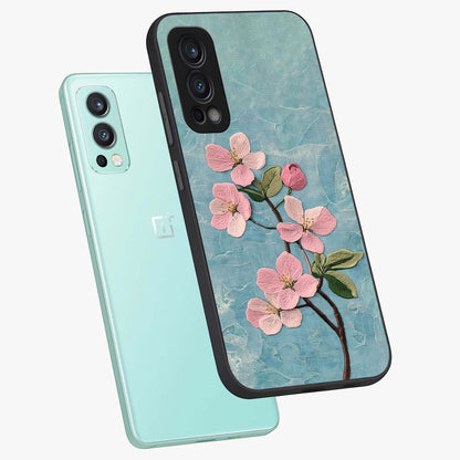 Threaded Blossom Breeze Glass Case displayed in angled mockup highlighting elegant floral design with soft aesthetic style.