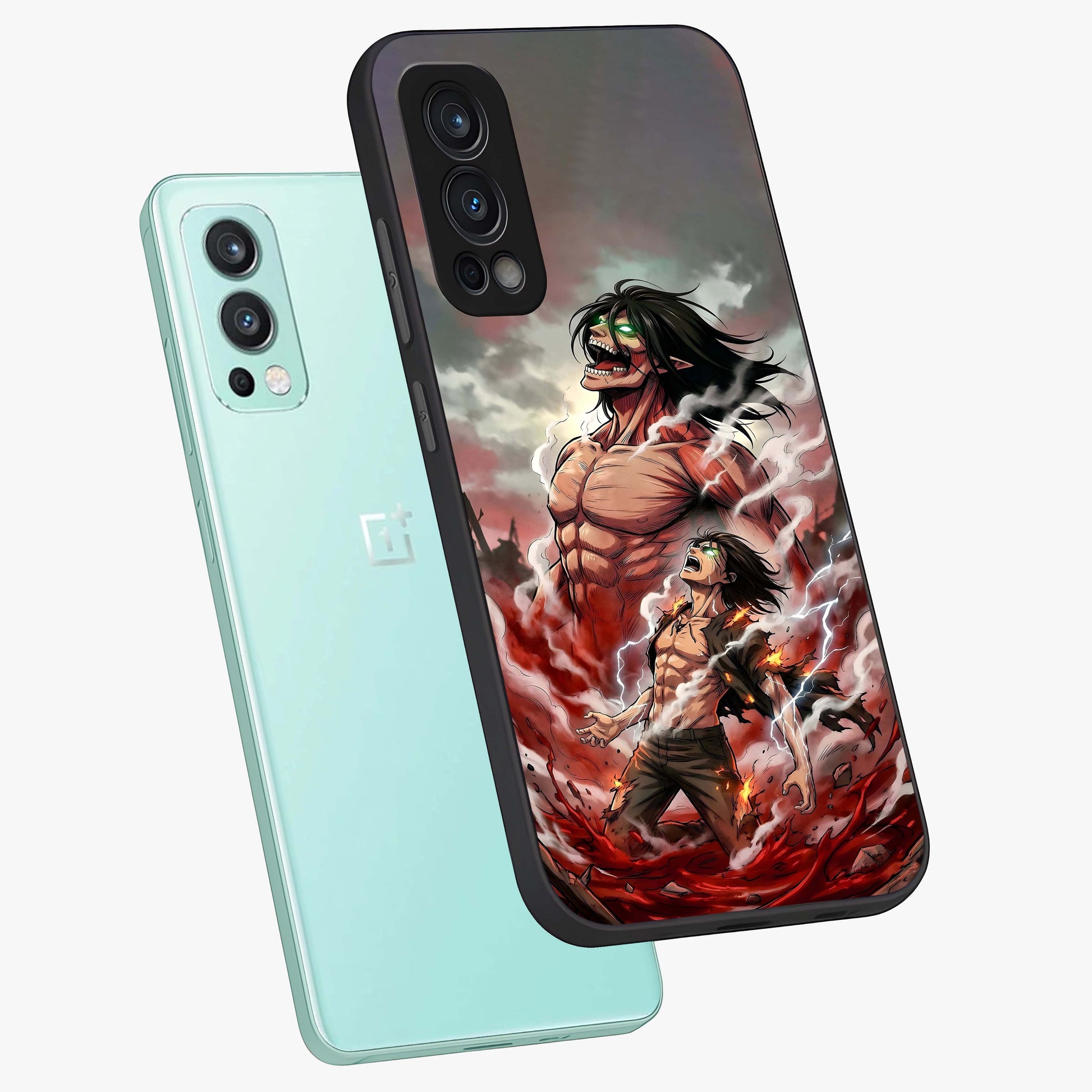 Titan Awakening Fury Glass Case displayed in angled mockup highlighting dramatic giant warrior design with bold anime aesthetic.
