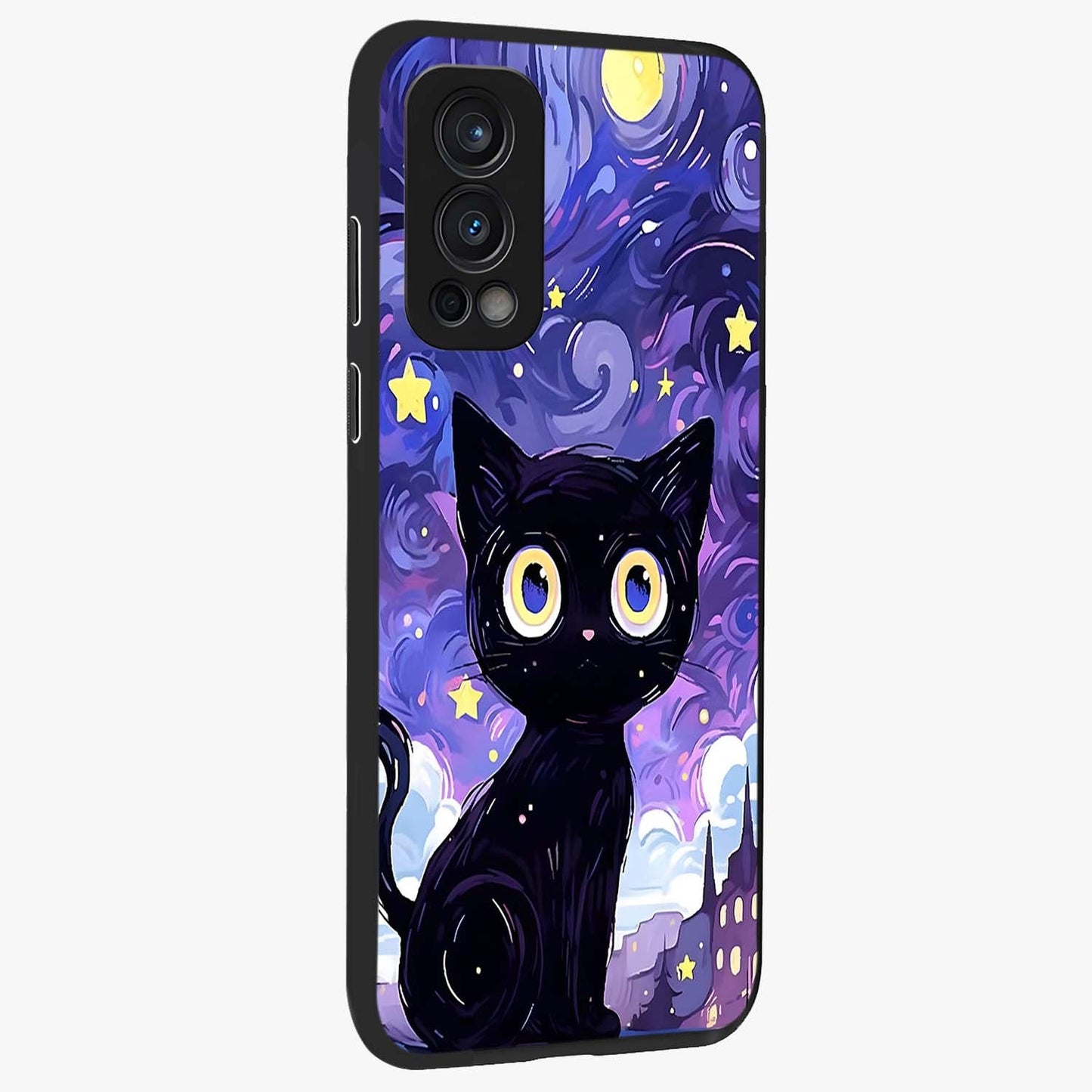 Abstract Cat Art Glass Case upright view showcasing creative feline illustration and aesthetic artistic style.