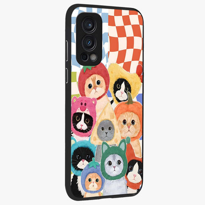 Cats in Fruits Glass Case upright view showcasing charming cat artwork with fun fruity theme.