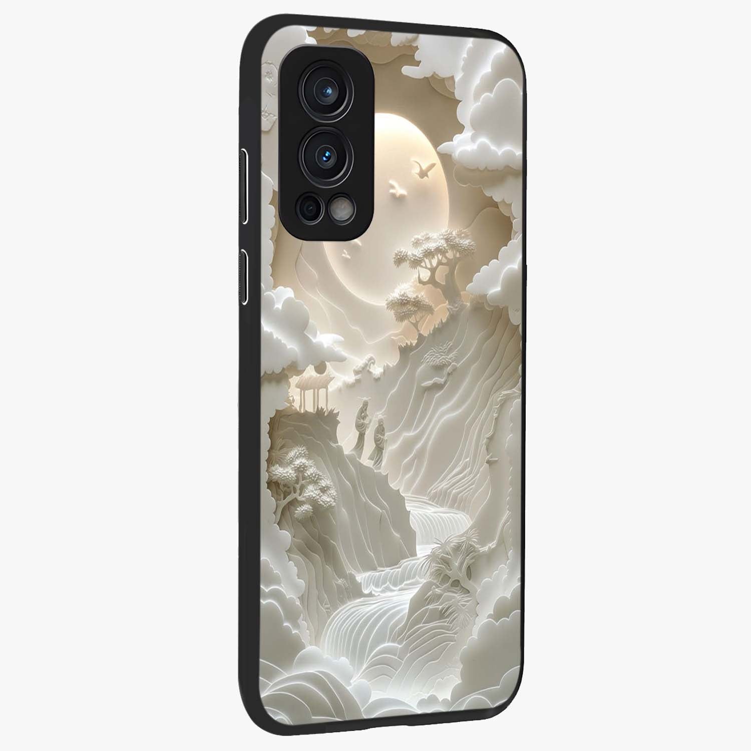 Celestial Origami Glass Case upright view showcasing creative origami artwork with modern celestial style.