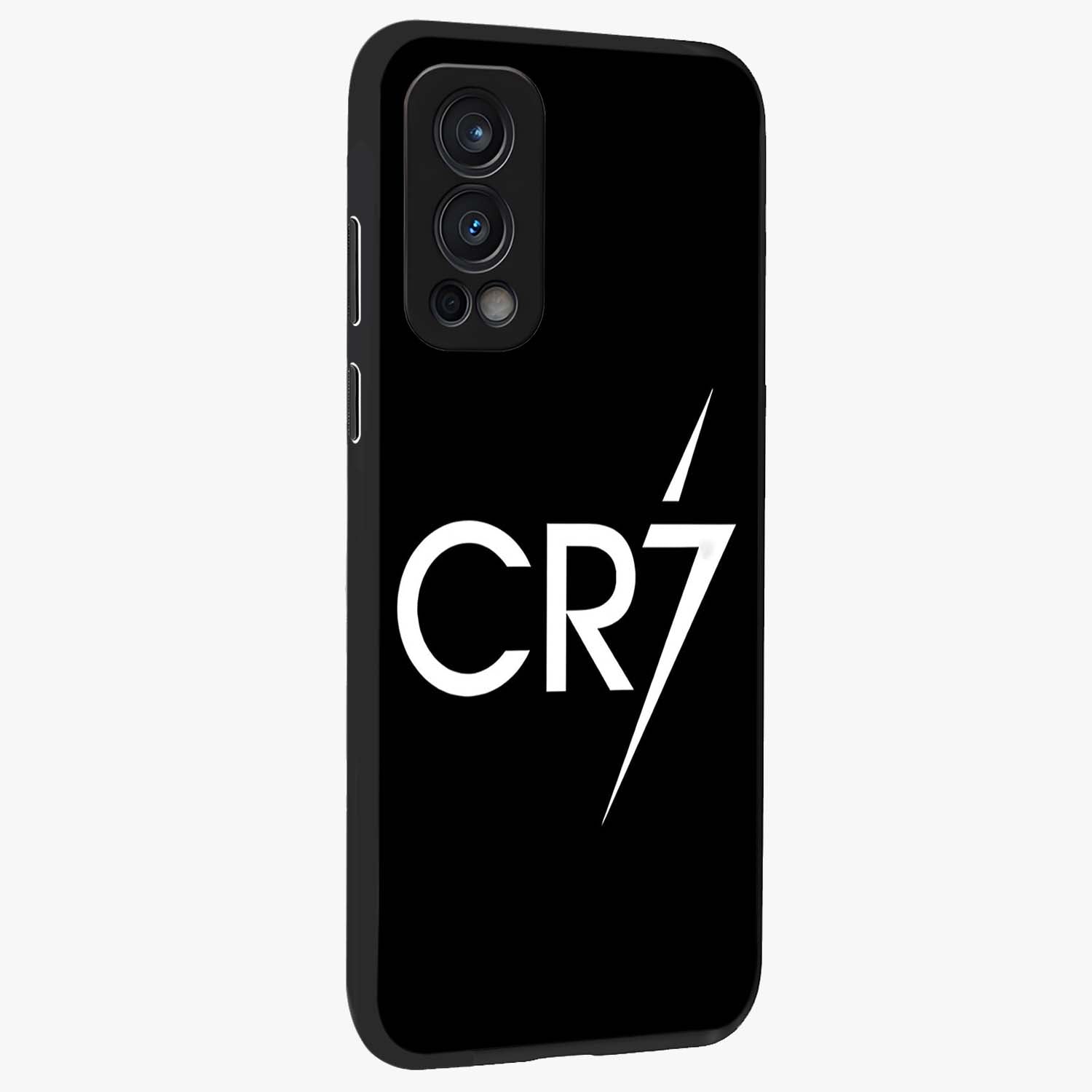 Cr7 Elite Strike Glass Case upright view showcasing energetic football inspired design with modern sports aesthetic.