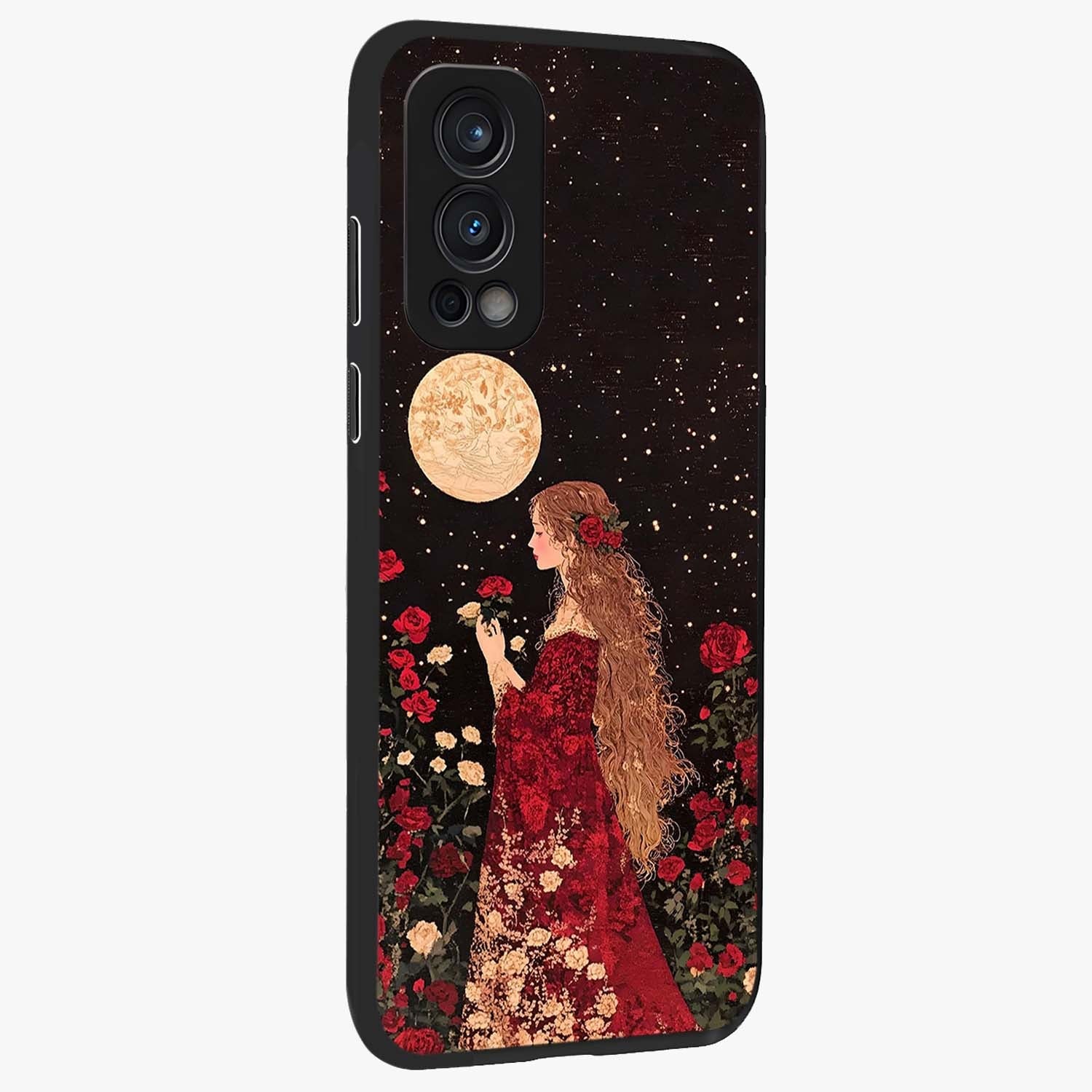 Crimson Dreams Glass Case upright view showcasing dreamy red toned artwork with modern aesthetic style.