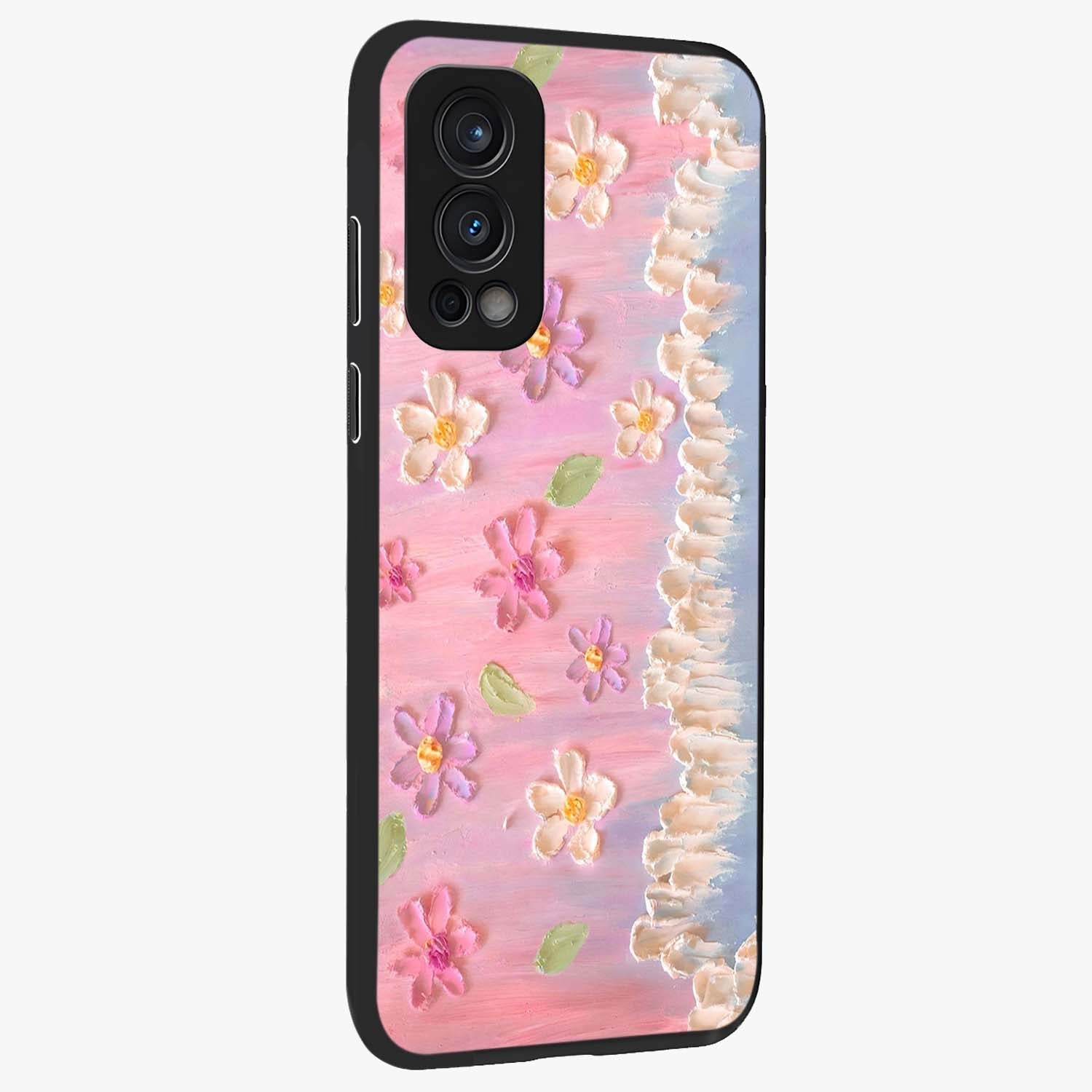 Dreamy Painted Garden Glass Case upright view showcasing vibrant floral garden artwork with artistic nature theme.