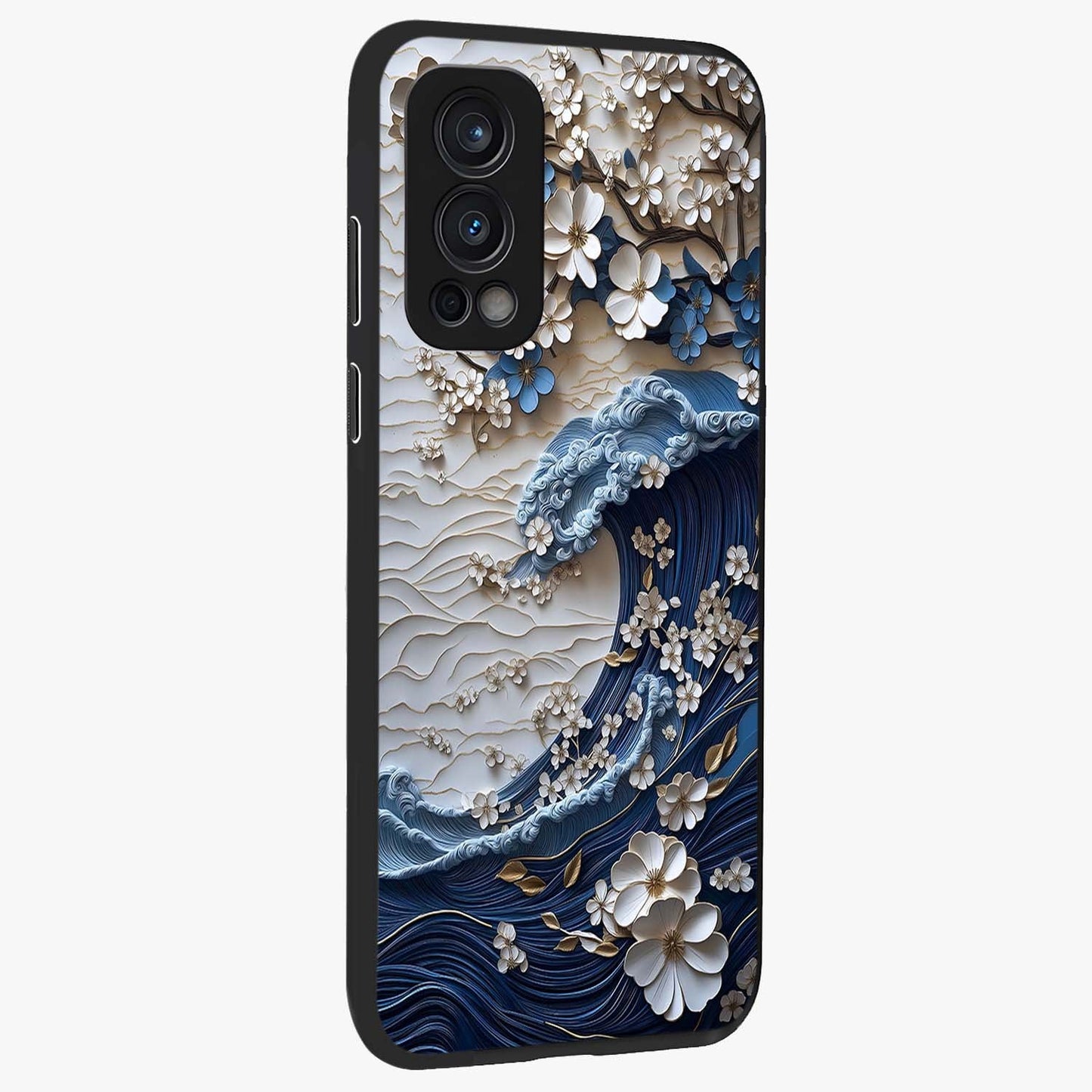 Floral Wave Origami Glass Case upright view showcasing creative floral origami artwork with artistic decorative theme.