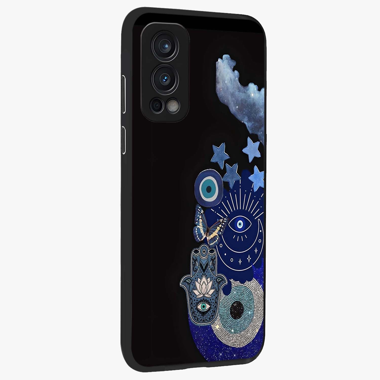 Galactic Charm Cluster Glass Case upright view showcasing glowing cosmic charm artwork with magical celestial style.