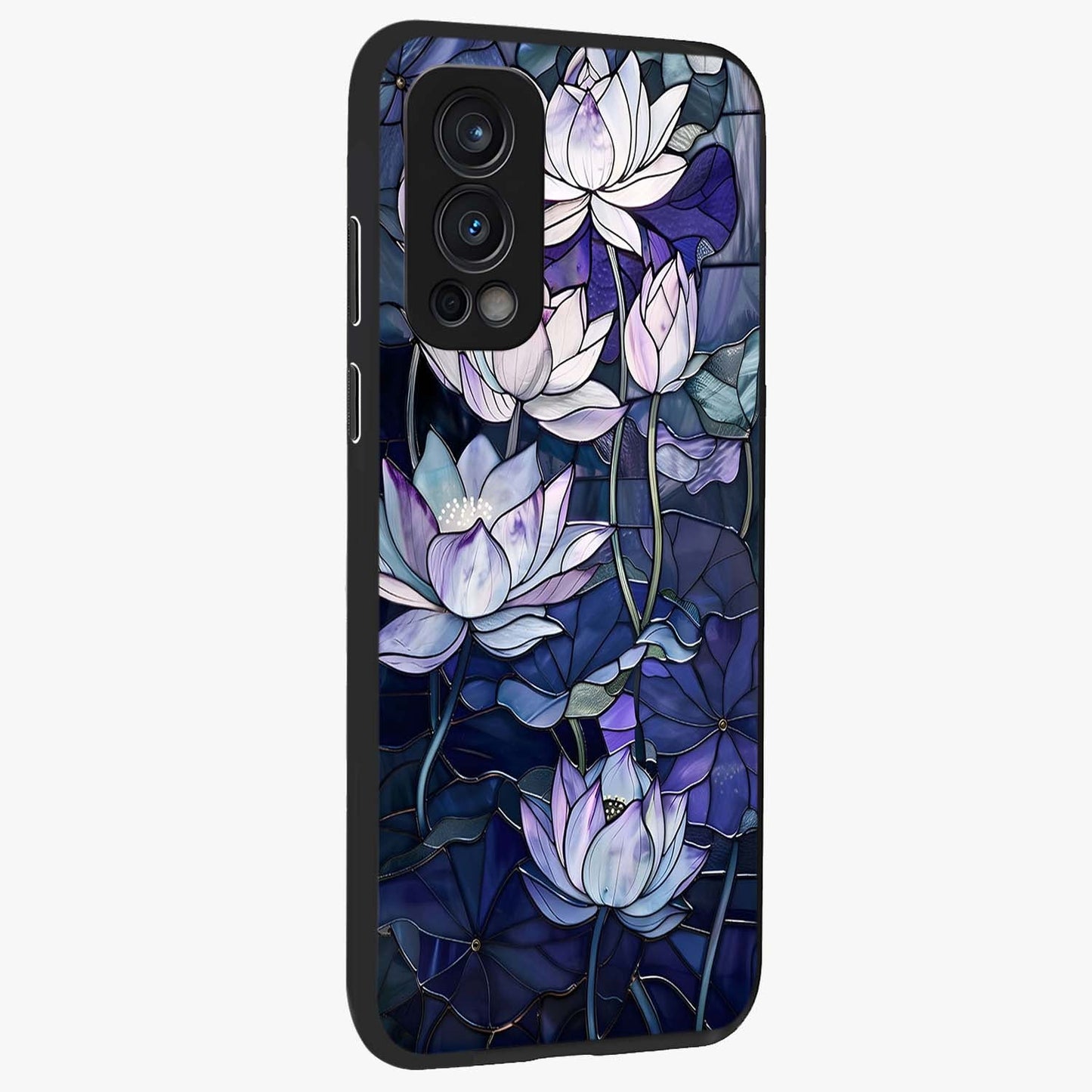 Gloss Petal Rush Glass Case upright view showcasing dynamic floral petal artwork with modern botanical theme.