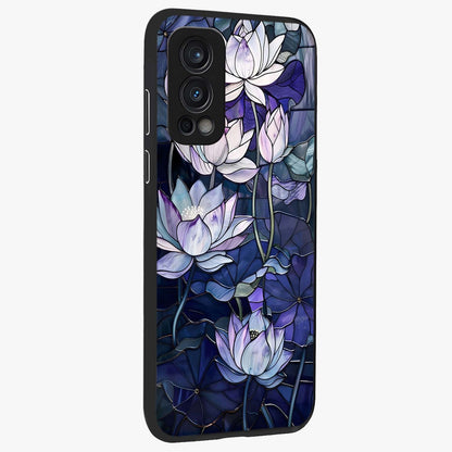 Gloss Petal Rush Glass Case upright view showcasing dynamic floral petal artwork with modern botanical theme.