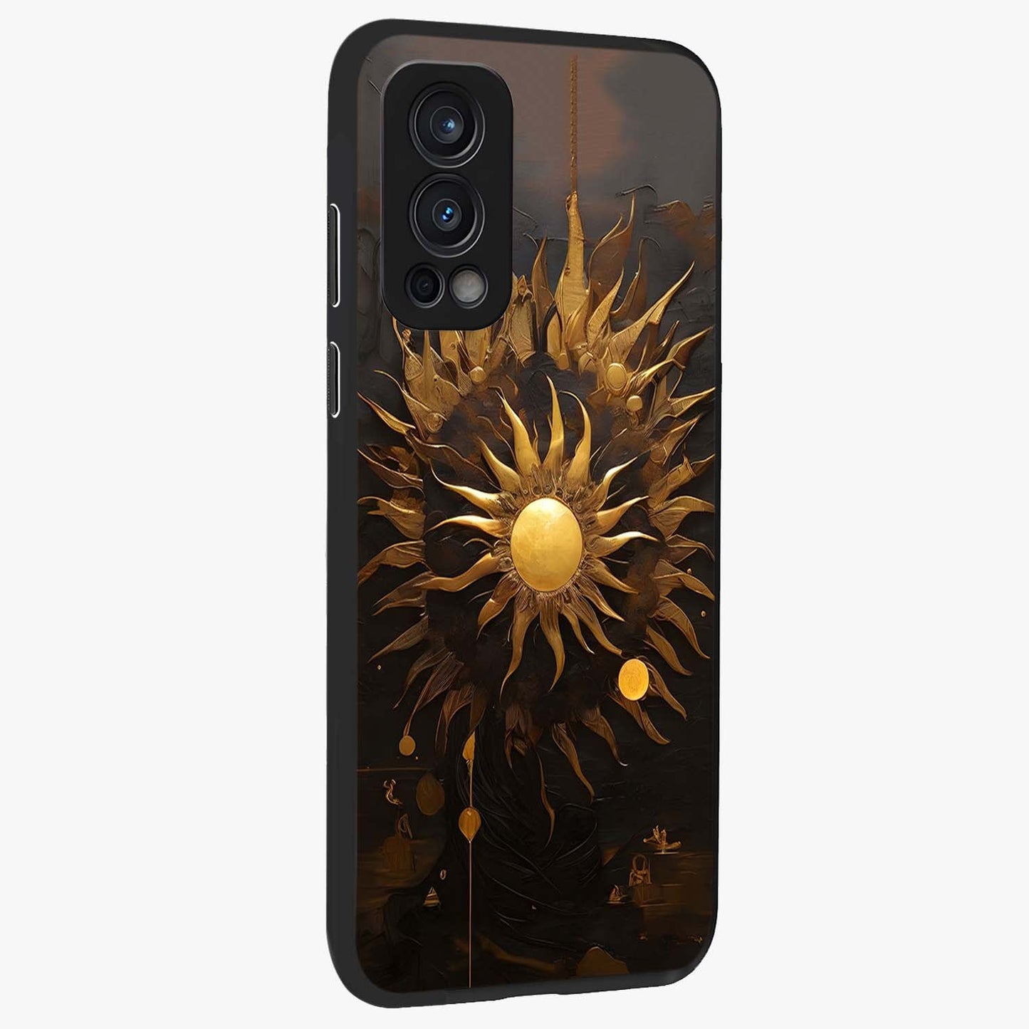 Golden Sun Majesty Glass Case upright view showcasing haunting graveyard artwork with dramatic dark theme.
