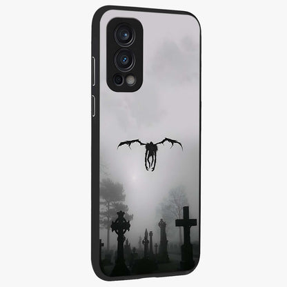 Graveyard Shadow Descent Glass Case upright view showcasing haunting graveyard artwork with dramatic dark theme.