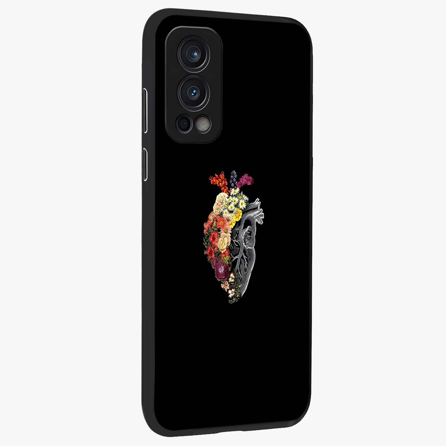 Heart With Flowers Glass Case upright view showcasing decorative heart and floral artwork with sweet romantic theme.