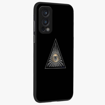 Illuminati Evil Glass Case upright view showcasing striking illuminati artwork with mysterious symbolic theme.