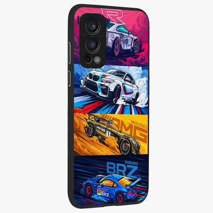 JDM Sports Car Glass Case upright view showcasing dynamic sports car artwork with bold racing theme.