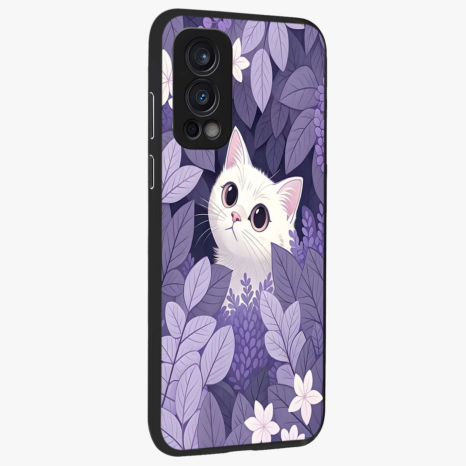 Lilac Hide Peek Cat Glass Case upright view showcasing charming cat artwork with adorable peek theme.