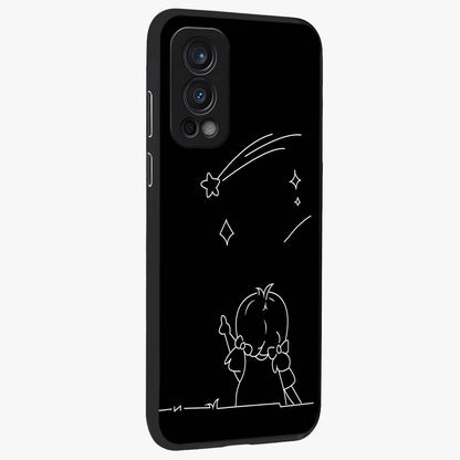 Line Art Girl With Shooting Stars Glass Case upright view showcasing delicate shooting stars artwork with minimal artistic theme.