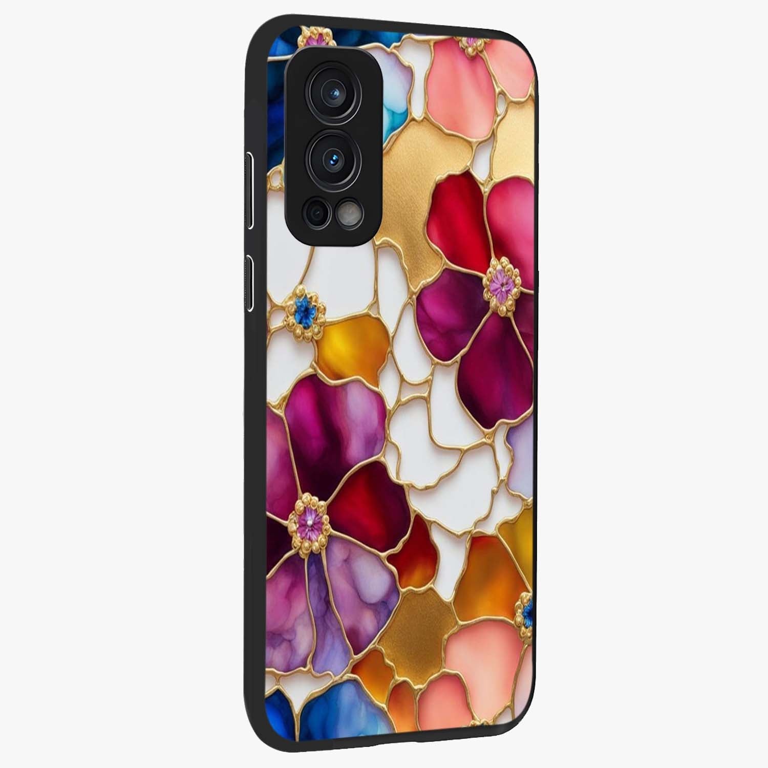 Marble Flower Pattern Glass Case upright view showcasing decorative marble flower artwork with refined style.