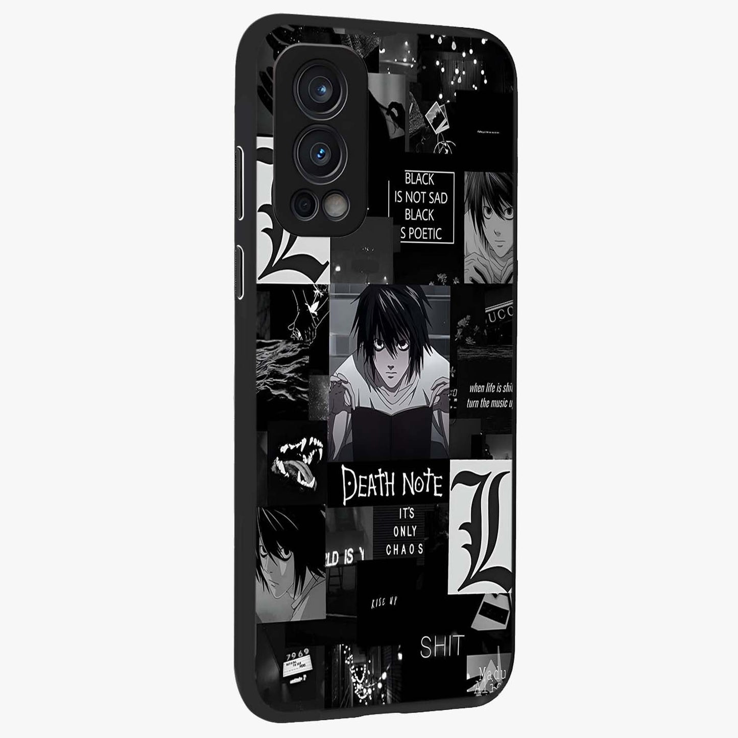 Midnight Chaos Mind Glass Case upright view showcasing expressive abstract artwork with bold dark theme.
