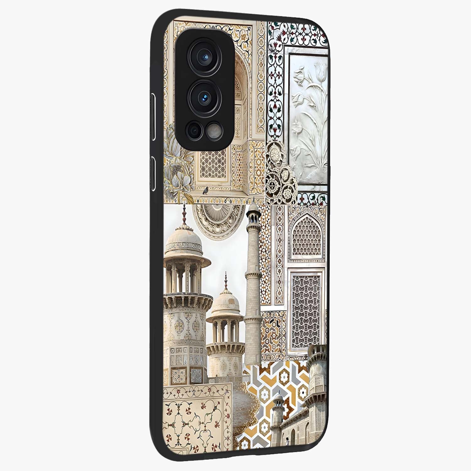 Mughal Marble Legacy Glass Case upright view showcasing ornate Mughal design with luxurious traditional theme.