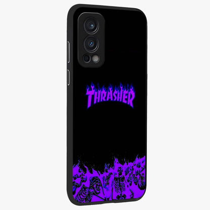 Neon Flame Riot Glass Case upright view showcasing dynamic flame artwork with energetic neon theme.