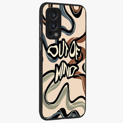 Out Of Mind Glass Case upright view showcasing striking typography artwork with edgy conceptual theme.