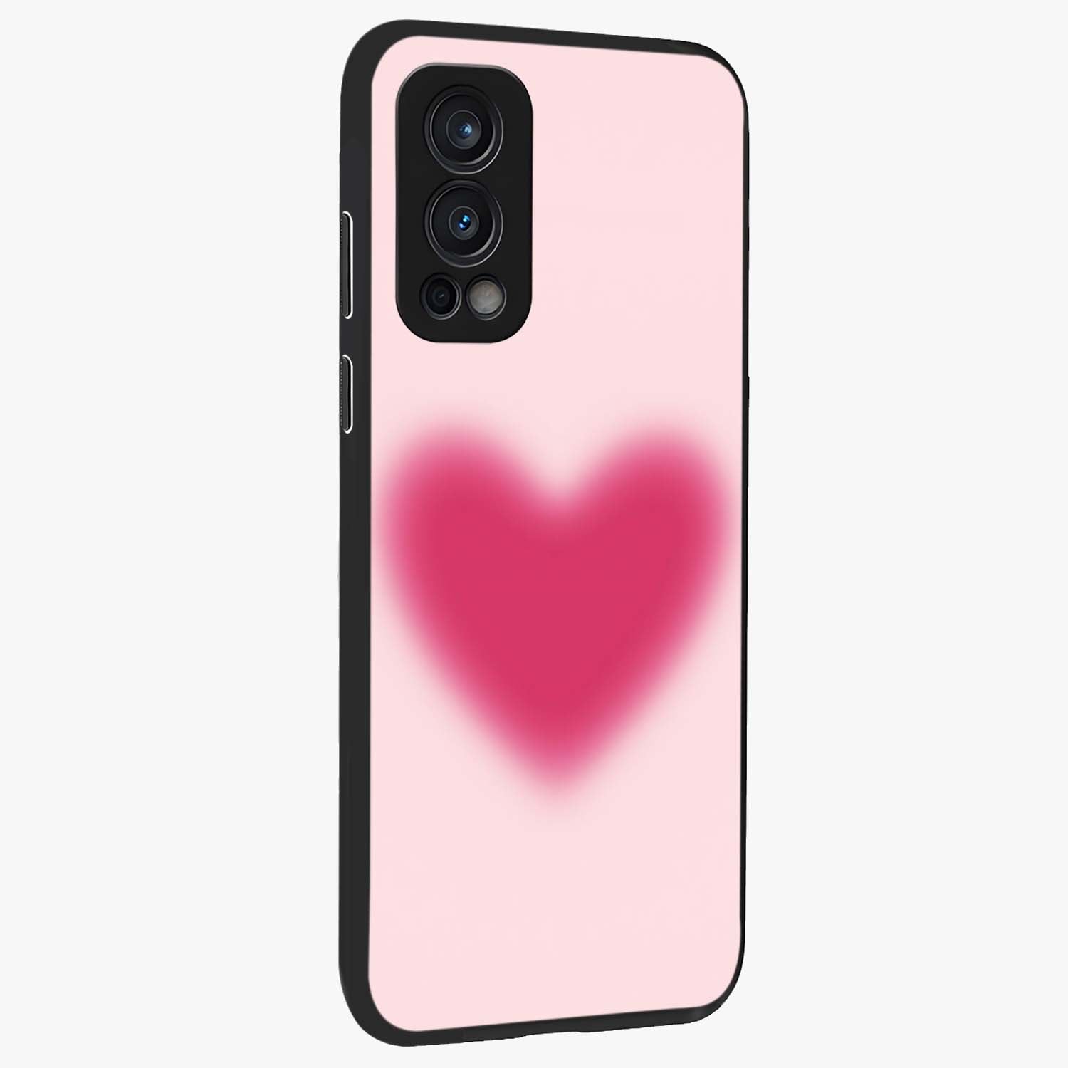Pink Aura Heart Glass Case upright view showcasing romantic heart artwork with soft pastel theme.