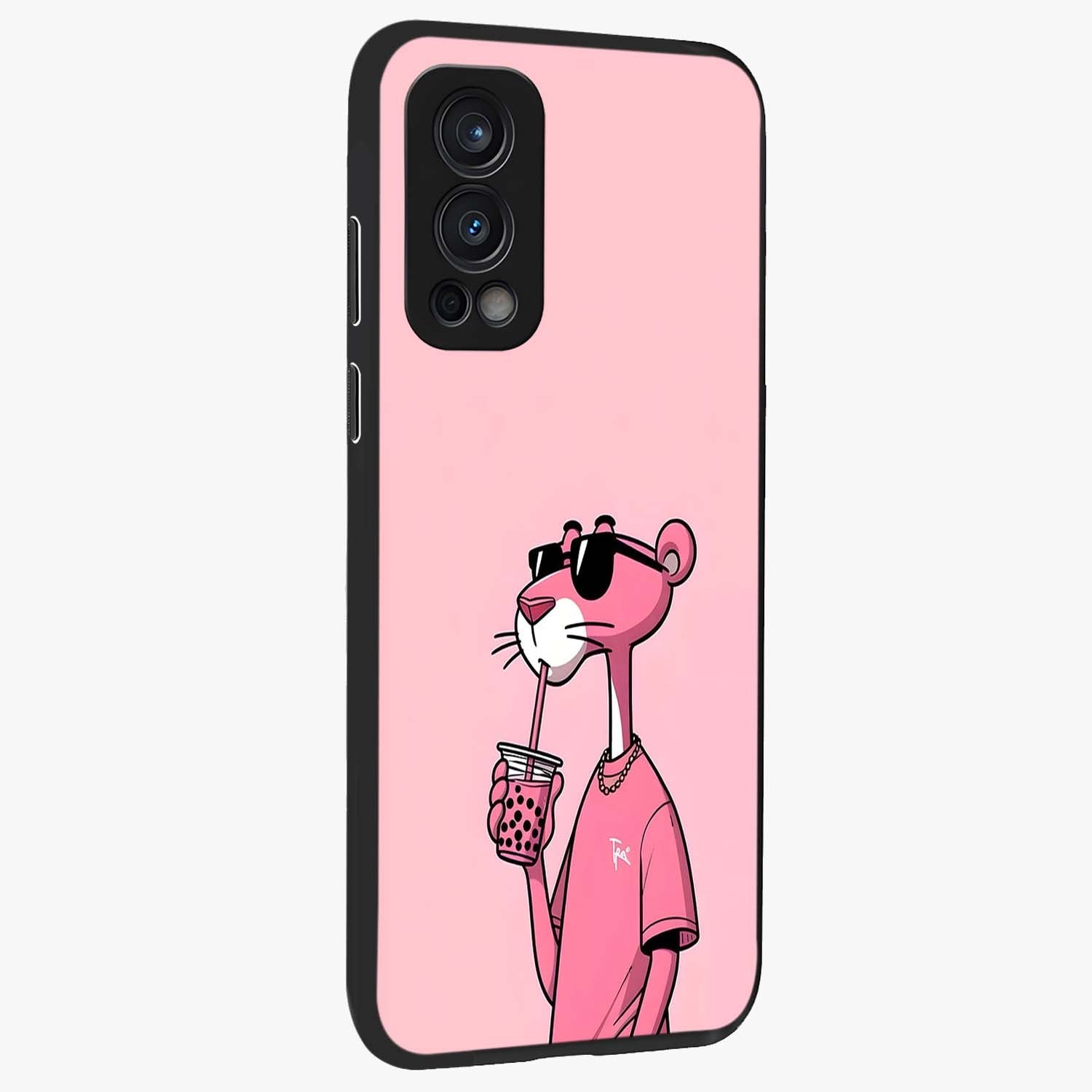 Pink Panther Glass Case upright view showcasing fun animated artwork with stylish retro cartoon theme.