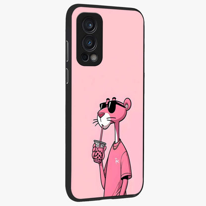 Pink Panther Glass Case upright view showcasing fun animated artwork with stylish retro cartoon theme.