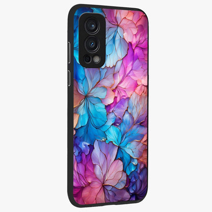 Radiant Floral Whirl Glass Case upright view showcasing lively floral artwork with decorative swirl theme.