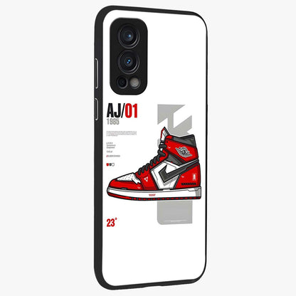 Retro Sneaker Blueprint Glass Case upright view showcasing stylish sneaker illustration with vintage streetwear theme.