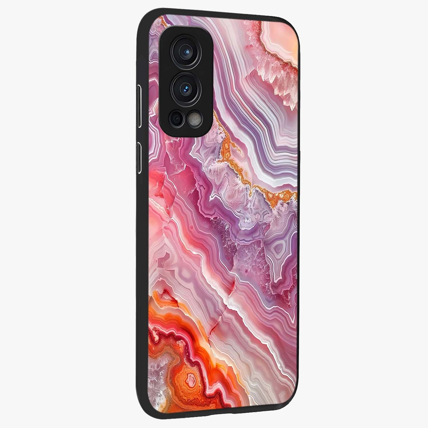 Rose Quartz Marble Glass Case upright view showcasing decorative marble artwork with luxurious pastel theme.