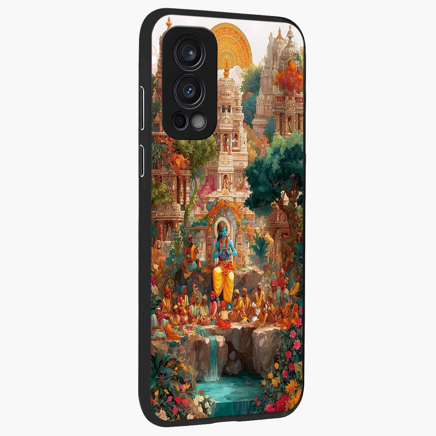 Sacred Sunlight Gods Glass Case upright view showcasing glowing divine artwork with sacred mythological theme.