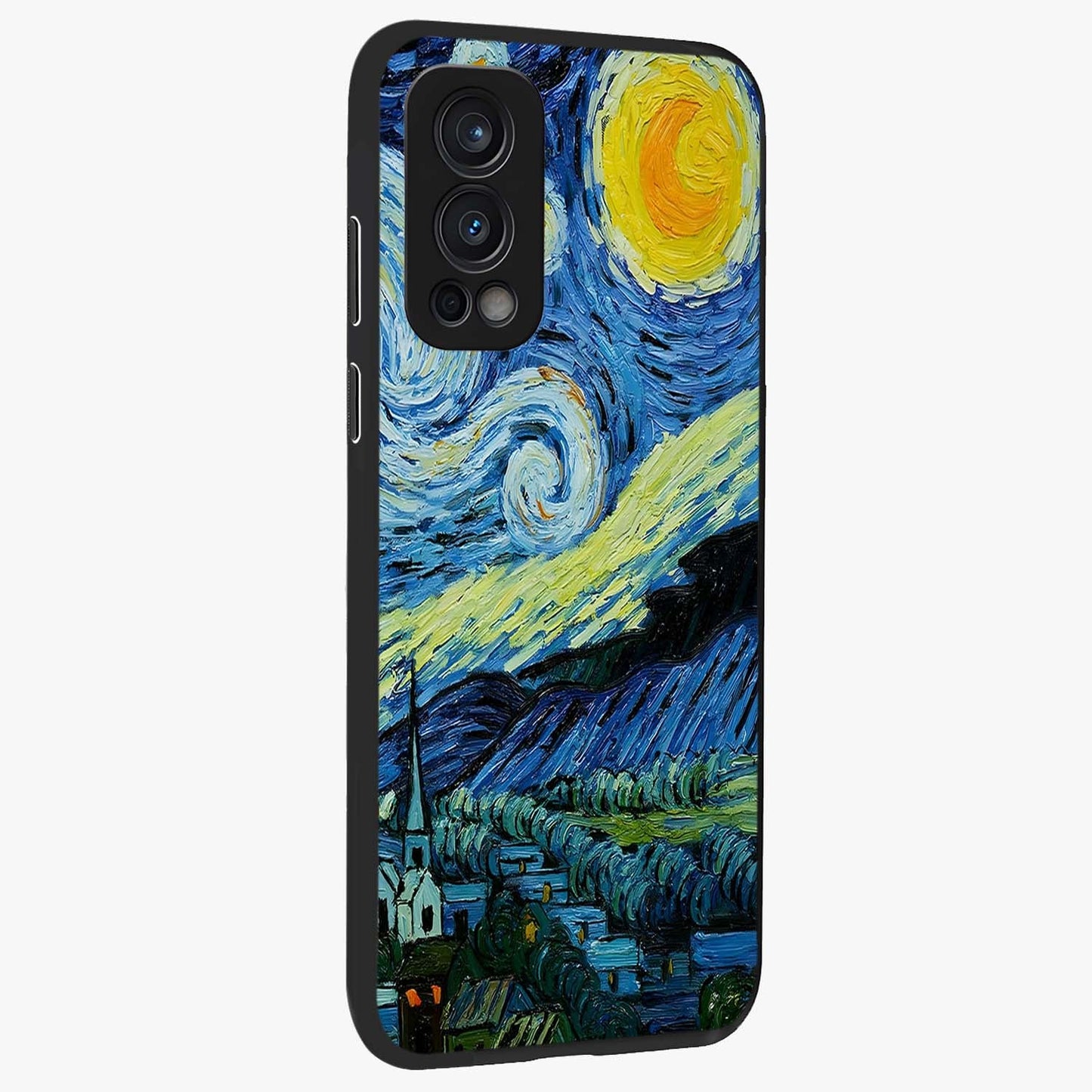 Van Gogh Art Glass Case upright view showcasing expressive painting style artwork with timeless artistic theme.