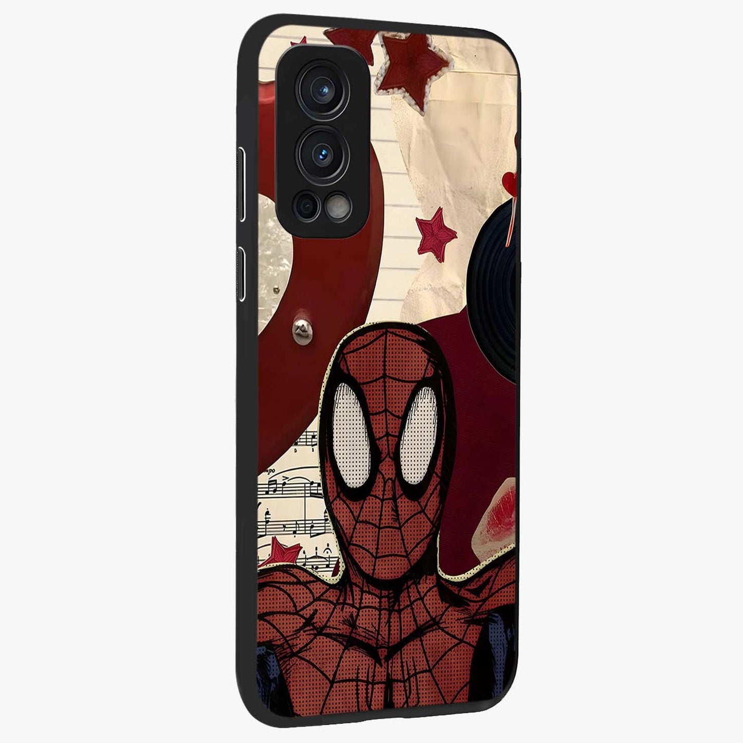 Web Warrior Vibes Glass Case upright view showcasing energetic superhero artwork with bold action theme.