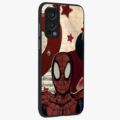 Web Warrior Vibes Glass Case upright view showcasing energetic superhero artwork with bold action theme.