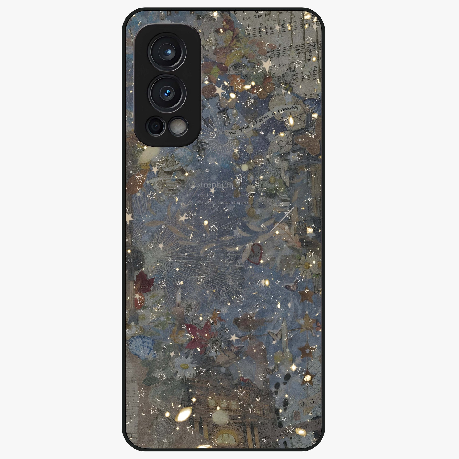 Aesthetic Astrolophia Glass Case showing flat back view with dreamy aesthetic design and glossy glass finish.