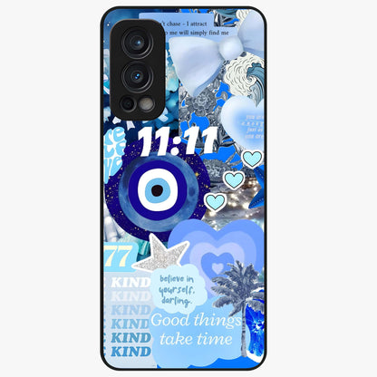 Aesthetic Be Kind Eye Glass Case showing flat back view with motivational eye artwork and glossy glass finish.