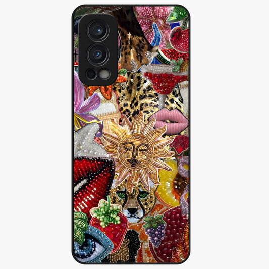 Beaded Fashion Jungle Glass Case showing flat back view with vibrant jungle inspired bead artwork and glossy glass finish.