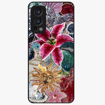 Beaded Garden Fantasy Glass Case showing flat back view with dreamy garden bead artwork and glossy glass finish.