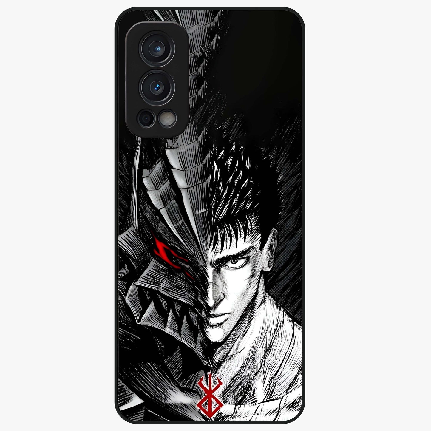 Berserker Blood Oath Glass Case showing flat back view with fierce warrior inspired artwork and glossy glass finish.