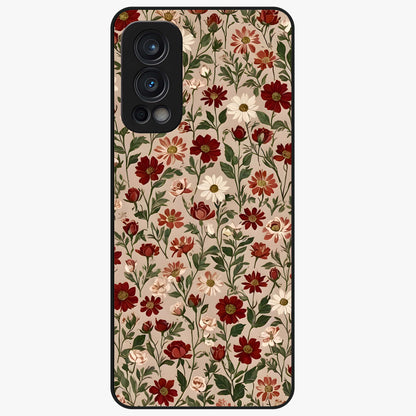 Biege Flower With Leaf Glass Case showing flat back view with soft beige floral artwork and glossy glass finish.