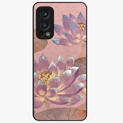Blossom Mist Lotus Glass Case showing flat back view with serene lotus blossom artwork and glossy glass finish.