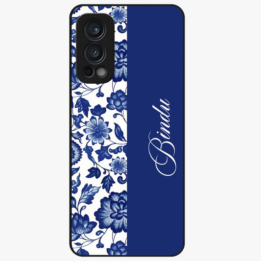 Blue Vintage Floral Pattern Glass Case upright view showcasing timeless floral illustration with vintage inspired style.