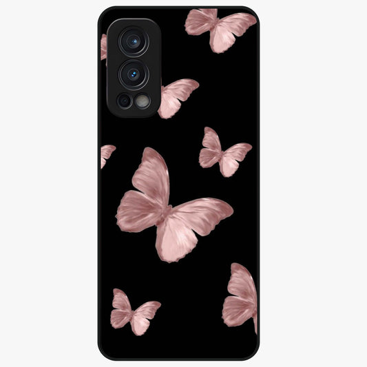 Butterfly Pattern Glass Case showing flat back view with elegant butterfly pattern artwork and glossy glass finish.