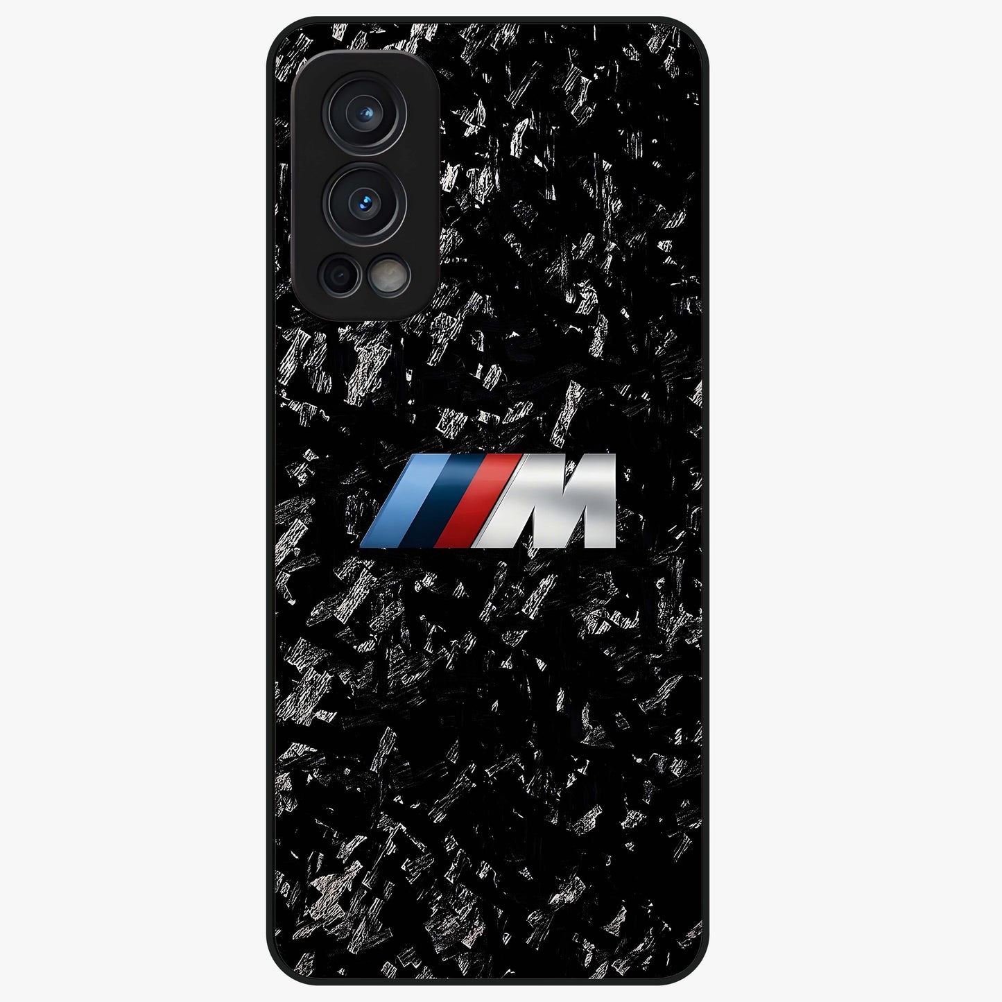 Carbon Speed Mark Glass Case showing flat back view with sporty carbon pattern artwork and glossy glass finish.
