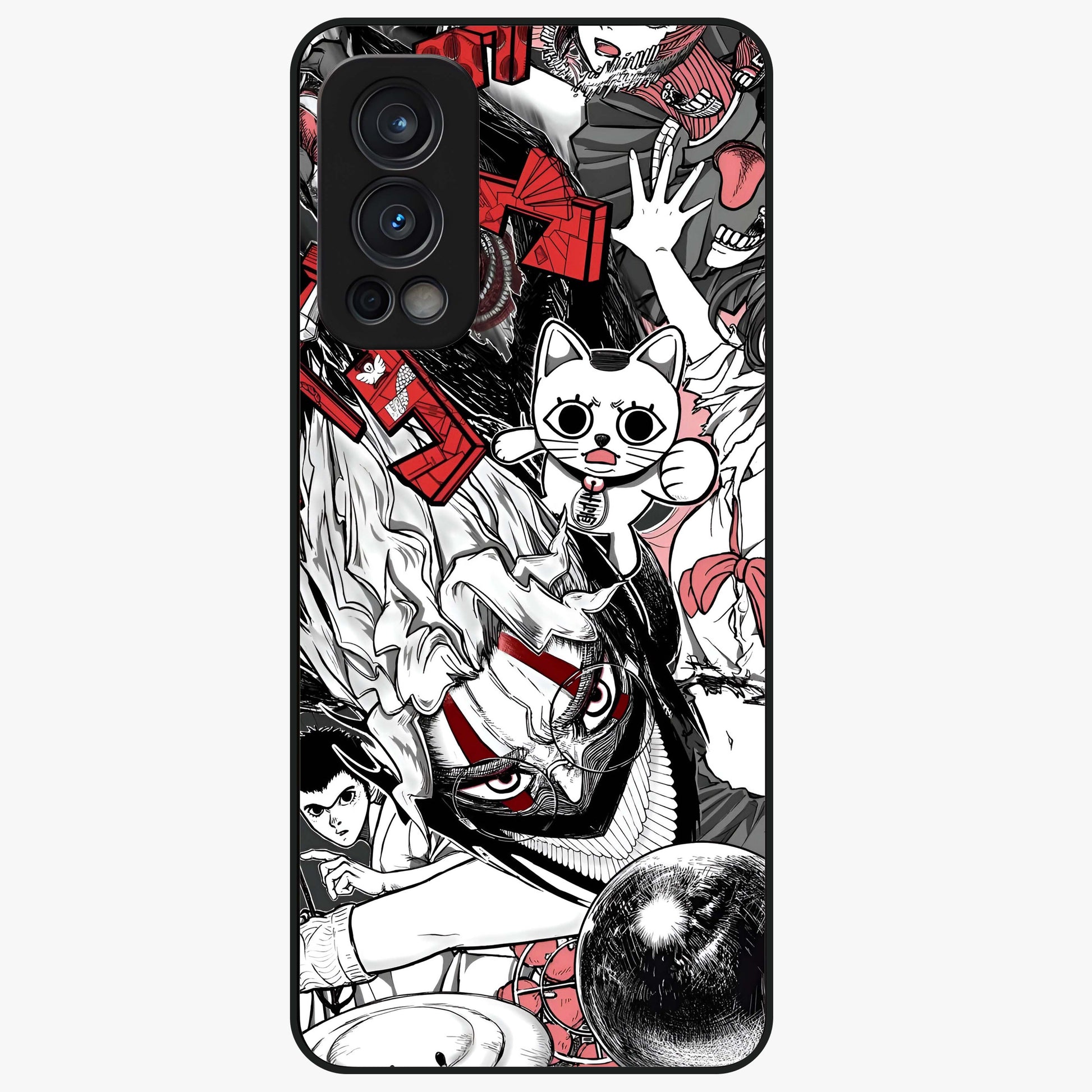 Crimson Chaos Panel Glass Case showing flat back view with bold crimson abstract artwork and glossy glass finish.