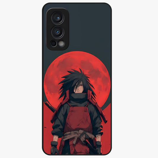 Crimson Moon Warlord Glass Case showing flat back view with mystical moon warrior artwork and glossy glass finish.