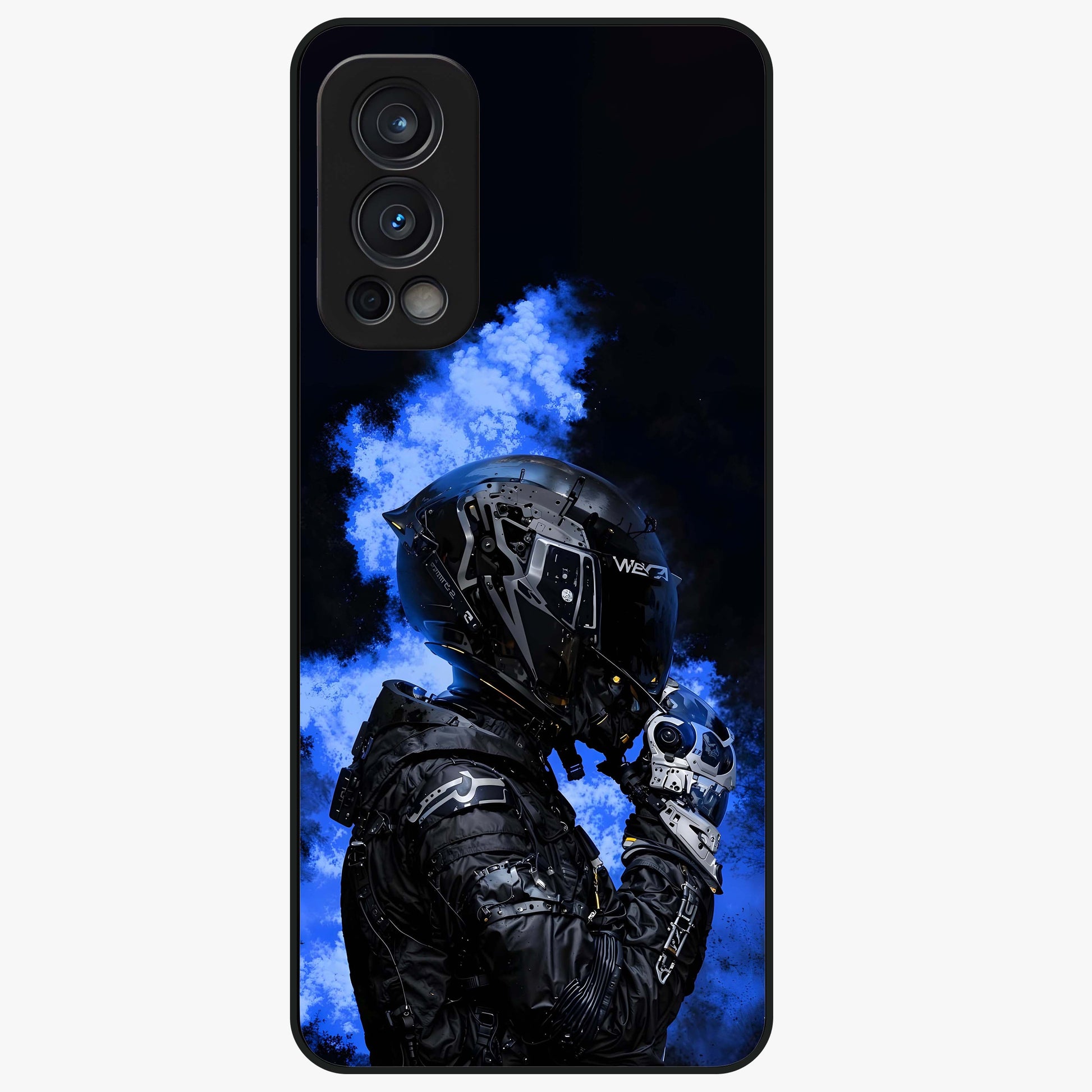 Cyber Sentinel Protocol Glass Case showing flat back view with futuristic cyber themed artwork and glossy glass finish.